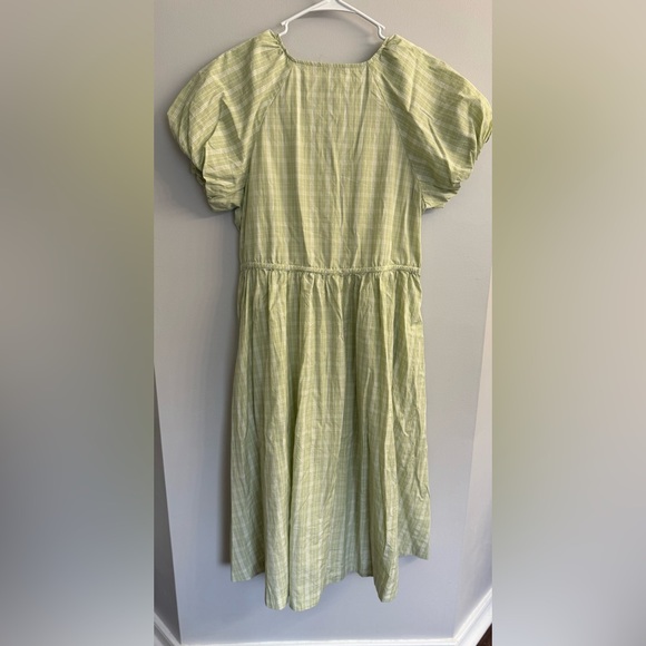 Madewell Green Plaid Tie-Waist Cotton Midi Dress Puff Sleeve Prariecore Sz L - Picture 3 of 13